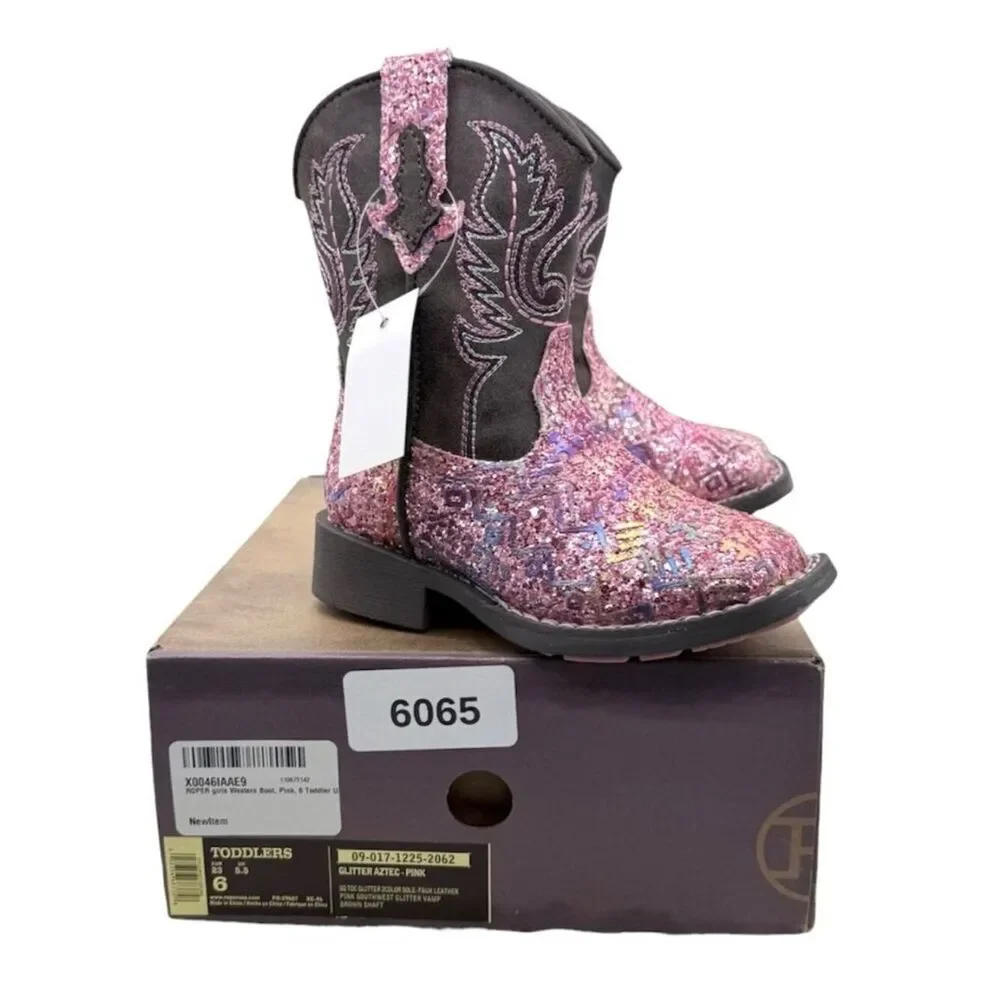 Roper Glitter Aztec Toddler Cowgirl Boots Size 6 Pink Brown Western